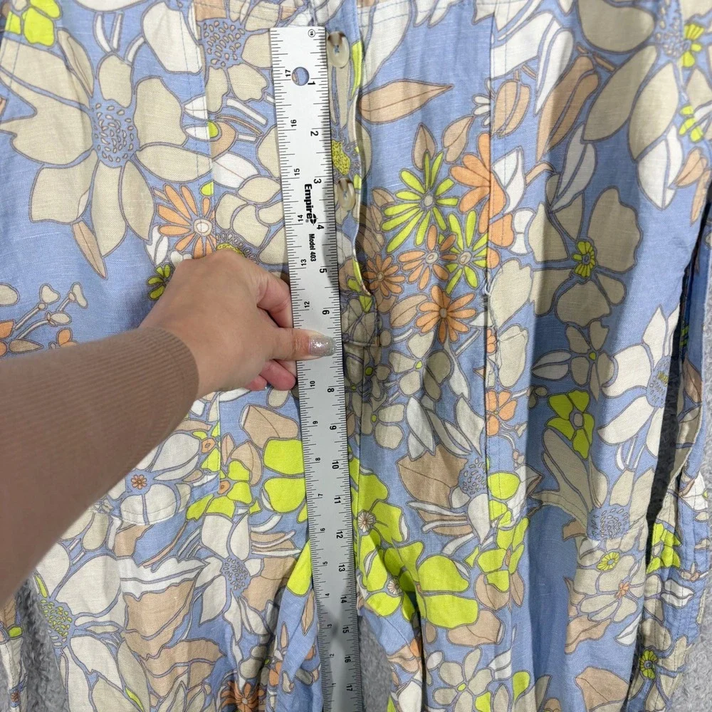 Current Air Floral Print Linen Blend Utility‎ Jumpsuit Size M Blue Yellow Belt